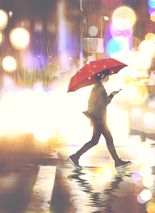 降りしきる雨の中、桐生さんは傘をささない。