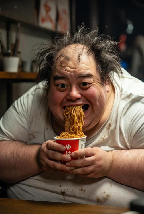 3食カップ焼きそばの男